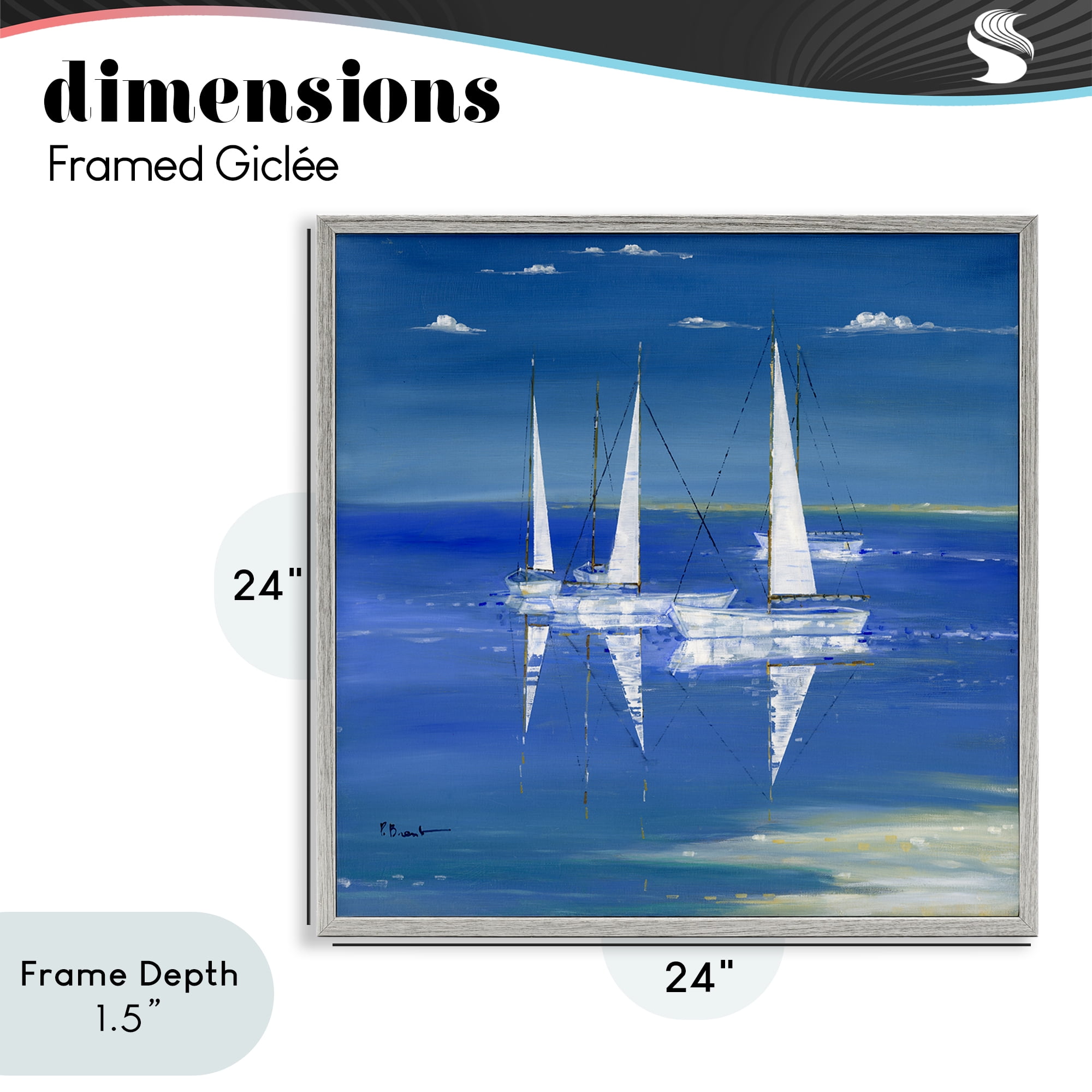 Stupell Industries Serenity Sailboats Reflected on Water Gray Framed Giclee Art, design by Paul Brent