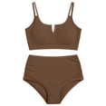 thumbnail image 2 of Ticikt Womens Plus Size Bikini Swimsuit High Waisted Swimsuits Bathing Suit 2 Piece Tummy Control Sporty Two Piece Bathing Suit Ribbed Women 2026,Color:Coffee,Size:XXL, 2 of 4