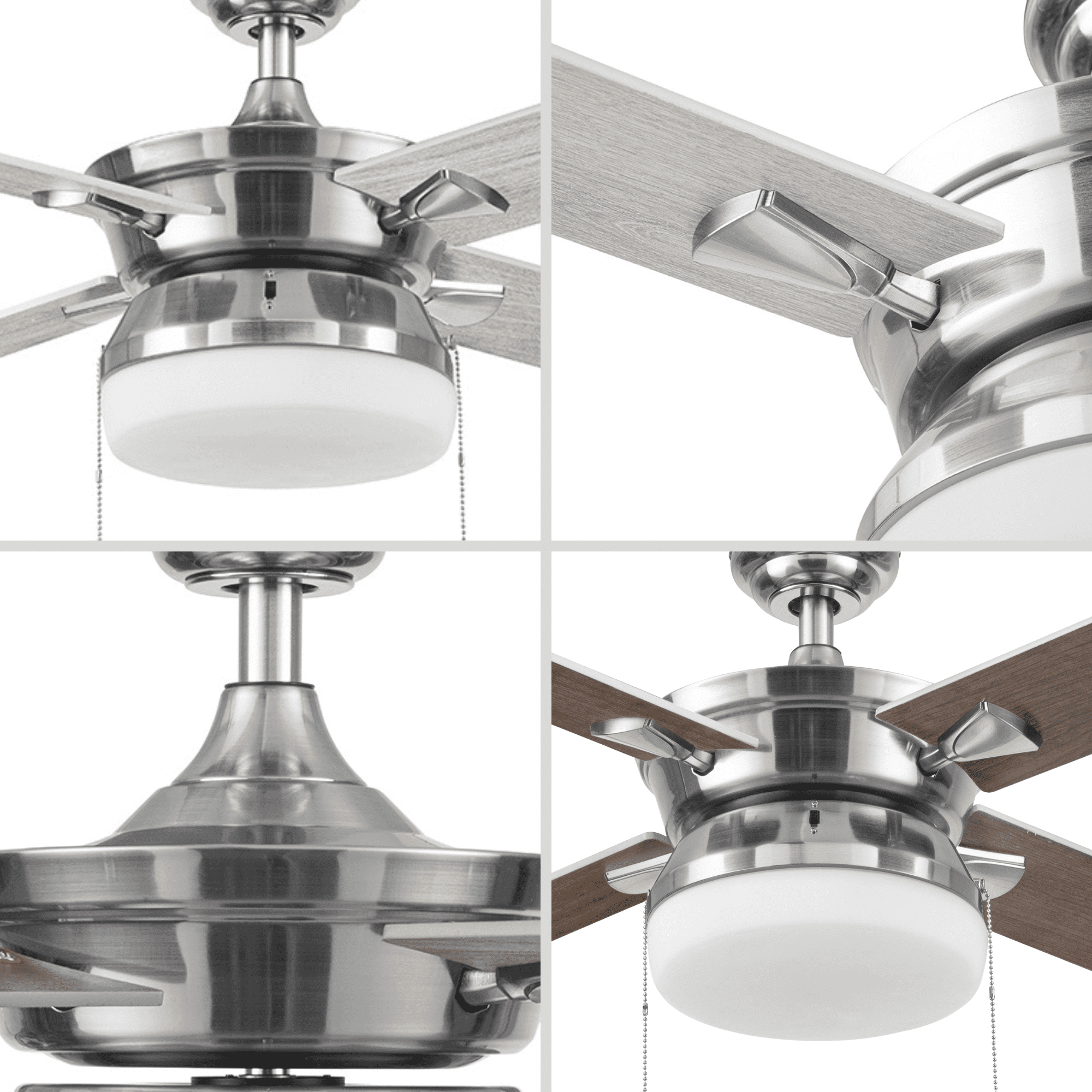 Better Homes & Gardens Blair 52" Nickel Modern Indoor Ceiling Fan with Light, 4 Blades, Pull Chains & Reverse Airflow