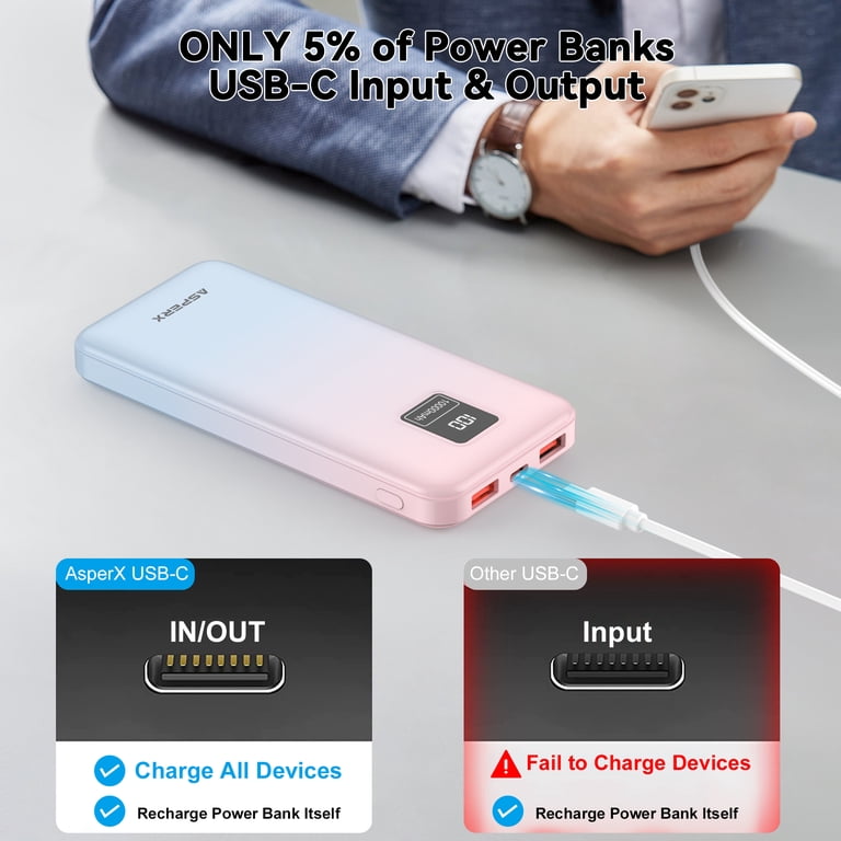 AsperX 2-Pack Portable Charger, 10000mAh Power Bank, 22.5W Fast