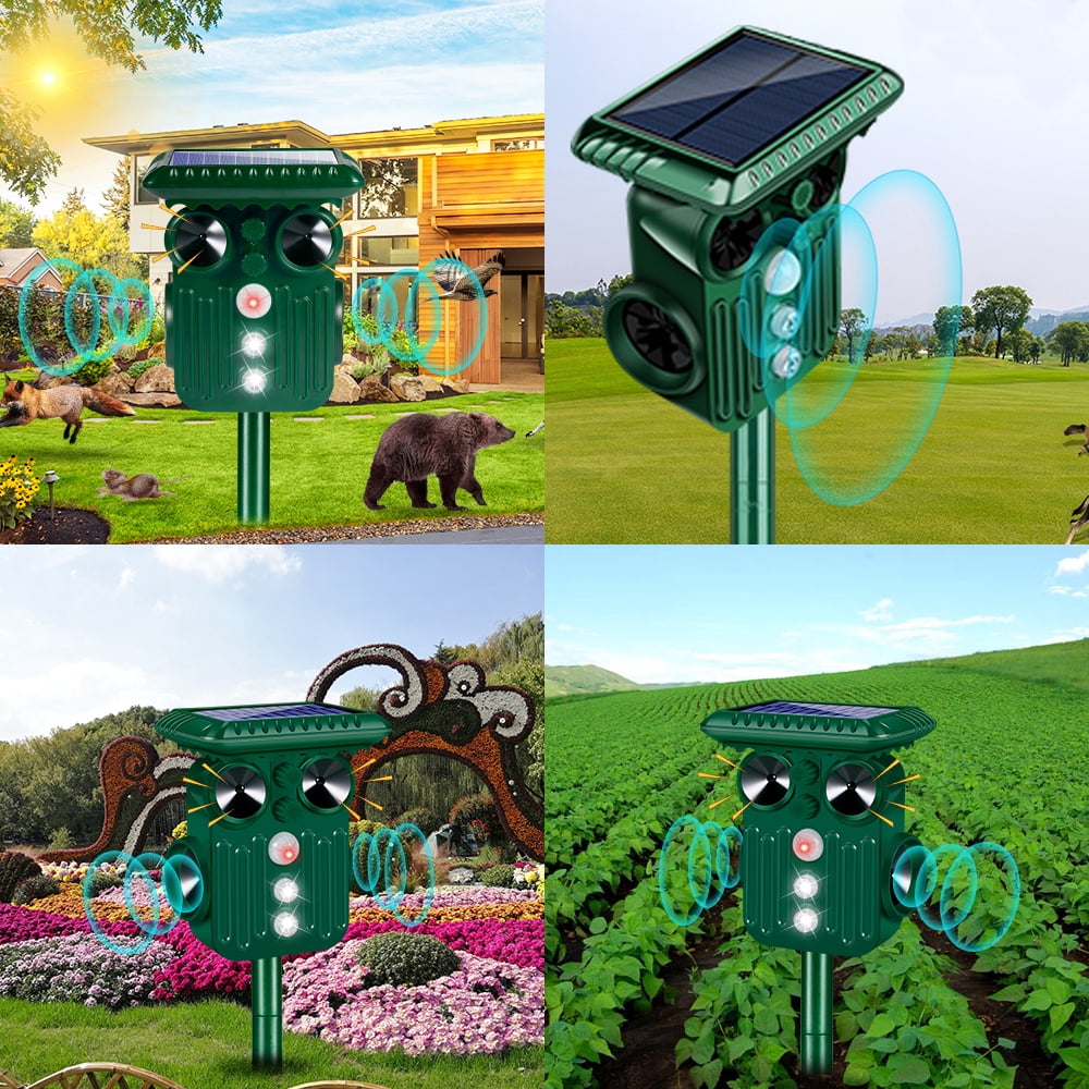Outdoor Animal Repeller 360° Ultrasonic Solar Animal Repeller, Animal Deterrent Rodent Repeller Solar Powered Dog Repellent for Cat Raccoon Rabbit Deer
