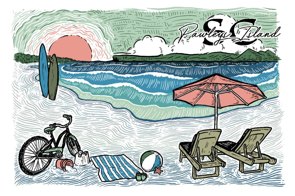 Pawleys Island, South Carolina, Beach Scene, Sketch (12x18 Wall Art