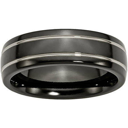 Primal Steel Titanium Black Ti Two-tone Grooved 7mm Polished Band