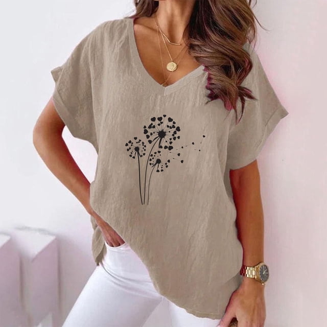 Fiudx Ofertas Flash Del Día Camiseta de Manga Corta con Cuello En V y Estampado Informal para Mujer