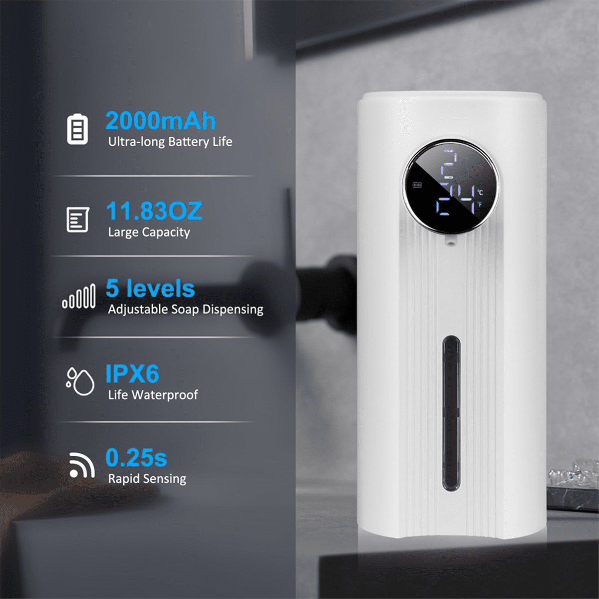 Automatic Soap Dispenser Foaming Touchless Auto Dish Soap Dispenser Hands Free Soap Dispenser Smart Electric Recharge,B