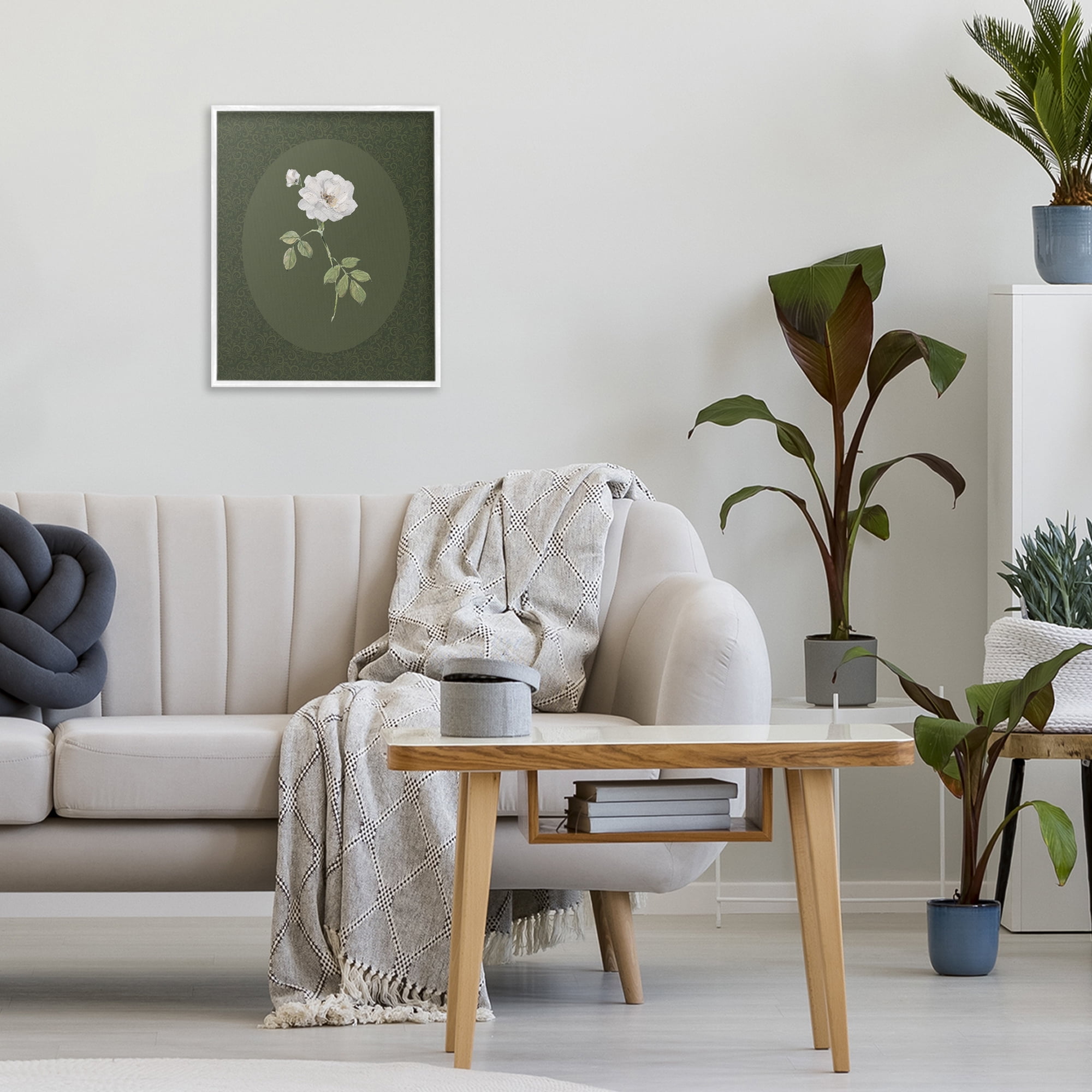 Stupell Industries White Rose on Emerald White Framed Giclee Art, design by Sally Swatland