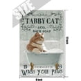 thumbnail image 5 of Tabby Cat Bath Soap Novelty Tin Sign Kitten Vintage Wash Your Paws Poster for Home Bathroom Garage Bar Club Bedroom Cafe Club Pub Bar Wall Decoration Nursery Decor School Decor 12x8 Inches, 5 of 6