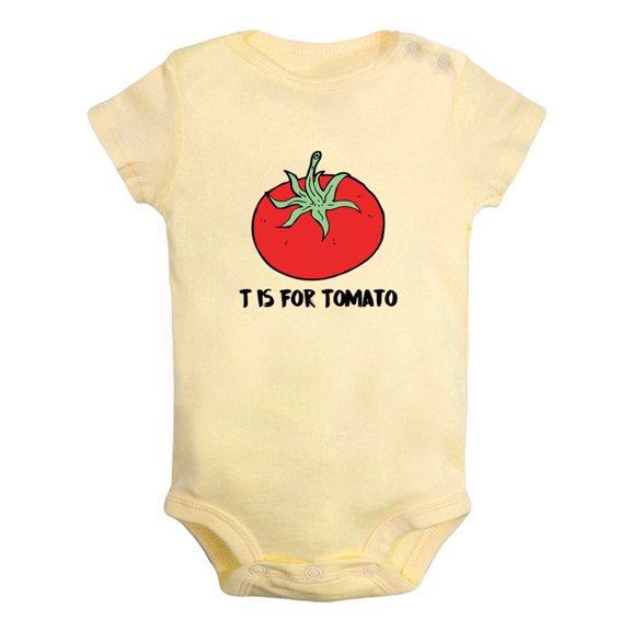 iDzn T is For Tomato Funny Rompers For Babies, Newborn Baby Unisex Bodysuits, Infant Jumpsuits, Toddler 0-12 Months Kids One-Piece Oufits (Yellow, 18-24 Months)
