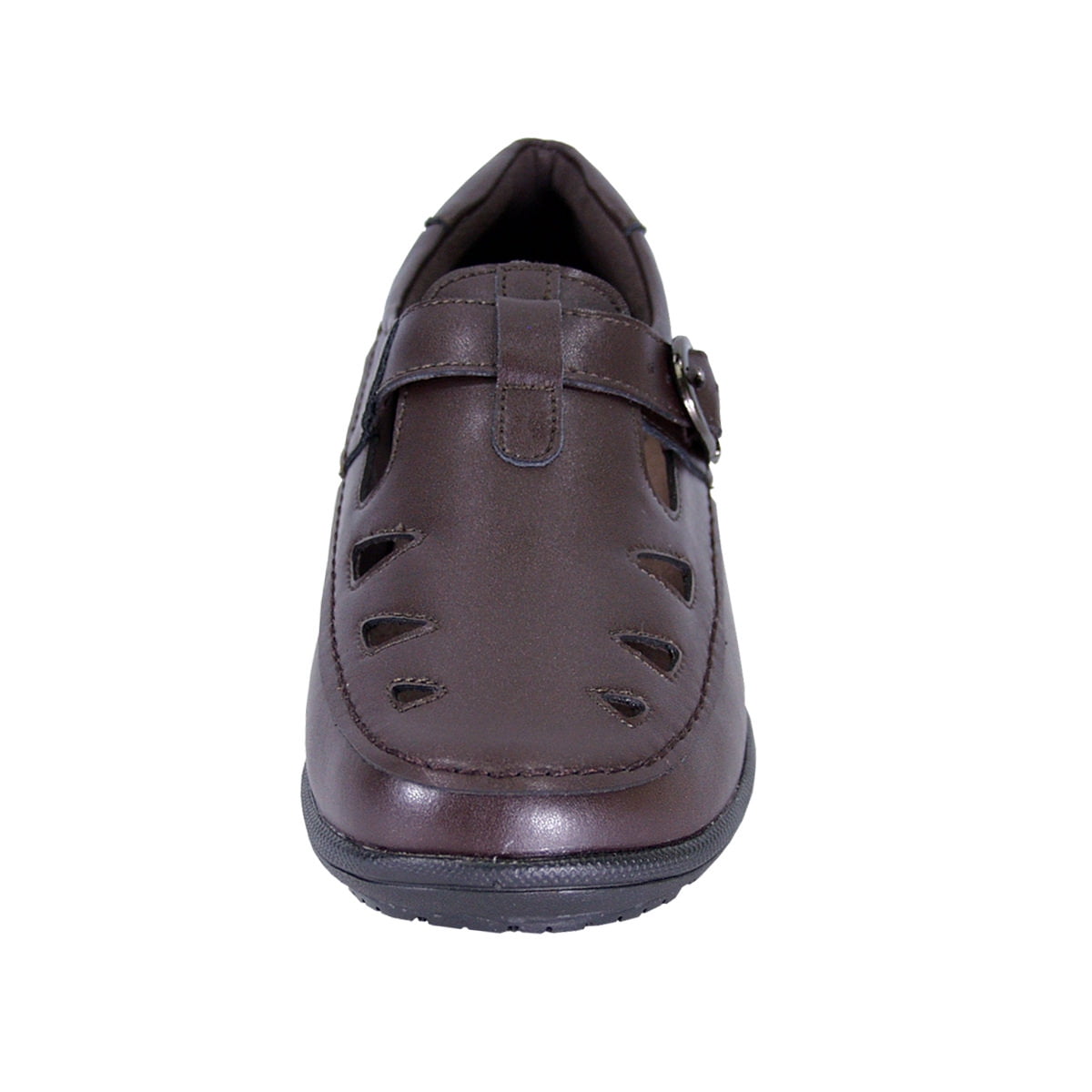 24 HOUR COMFORT Annette Women Wide Width Casual Leather Loafer with Adjustable Buckle Strap BROWN 6.5