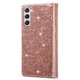 thumbnail image 3 of SaniMore for Samsung Galaxy S22 Star Laser Engraving Case, Magnetic Flip Zipper Wallet Cover Support Wrist Strap Card Slot & Kickstand Shockproof Protective Shell for Girls Ladies, Rosegold, 3 of 7