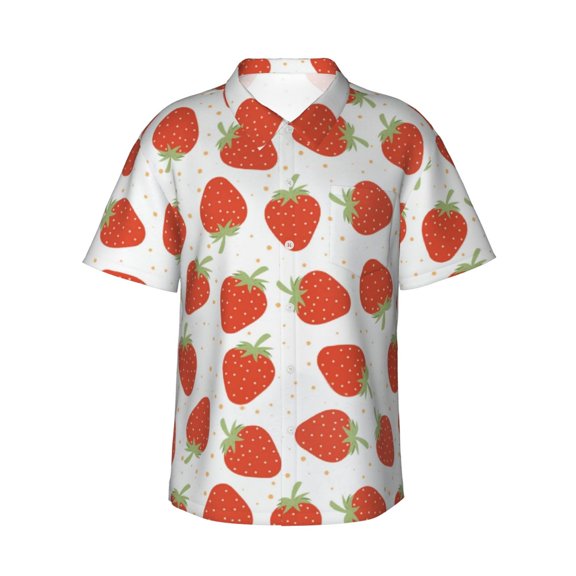 Strawberry Hawaiian Shirts For Men, Summer Short-Sleeve Relaxed-Fit Button-Down Shirts Large