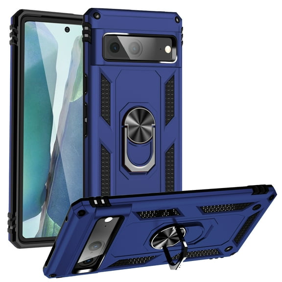 Feishell Hybrid Armor Phone Case for Google Pixel 7a,Military Grade Shockproof 360 Rotatable Metal Ring Holder Kickstand Support Magnetic Car Mount Dual Layer Protective Phone Cover,Blue