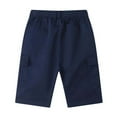 thumbnail image 6 of Eltusu Boys Cargo Shorts, Knee Length Solid Color Elastic Waist Cotton Summer Shorts with Pockets Navy Size 7-8 T, 6 of 7