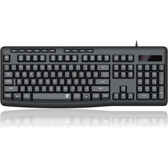 BK7366 Wired Keyboard,Multimedia USB Quiet Computer Keyboard,Silent Keyboard with Large Number Pad,Spill-Resistant,Anti-Wear Letters,Full Size for Laptop,Desktop