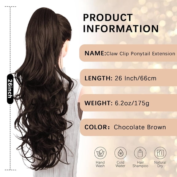 WEIF-Clip on Ponytails for Women - 26 Inch Long Ponytail Extension, Wavy Pony Tails Hair Extensions, Synthetic Hair Extensions Ponytail, Clip in Ponytail (Color: Chocolate Brown)