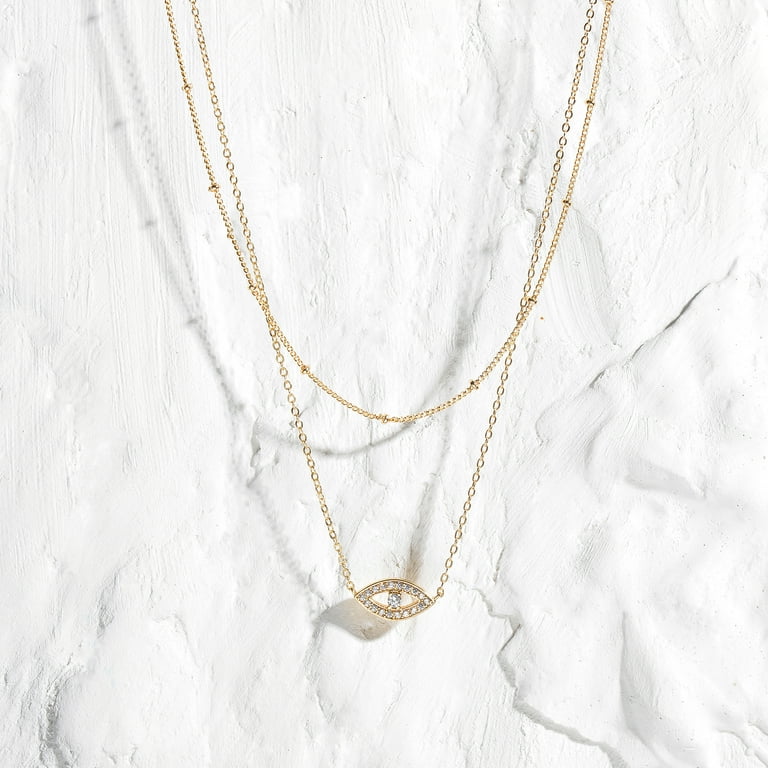 Mevecco 18K Gold Plated Cute Minimalist Layered Evil Eye Choker Pendant Necklace for Women Gift