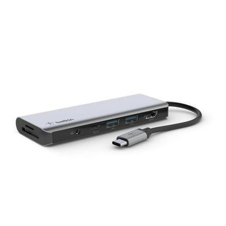 UPC: 0745883820054 | Belkin USB-C Hub  7-in-1 MultiPort Docking Station – USB-C Docking Station for MacBook & Windows – 85W USB-C Power Delivery 3.0  4K HDMI 1.4 2x USB-A 3.0  SD 3.0 Micro SD 3.0  & 3.5mm Audio Jack  Gray