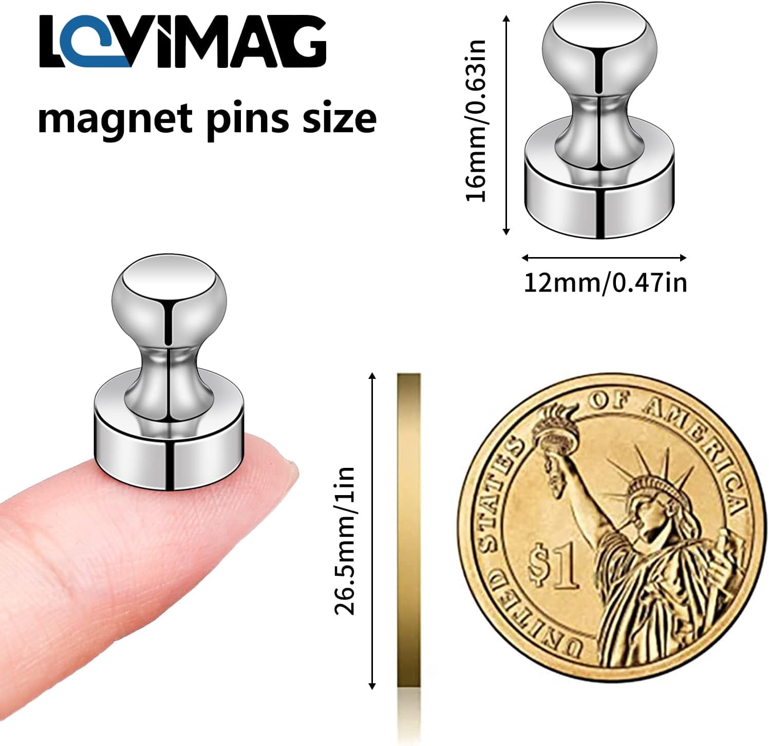 60pcs Strong Neodymium Push Pin Magnets for Whiteboard, Fridge, Office & Classroom