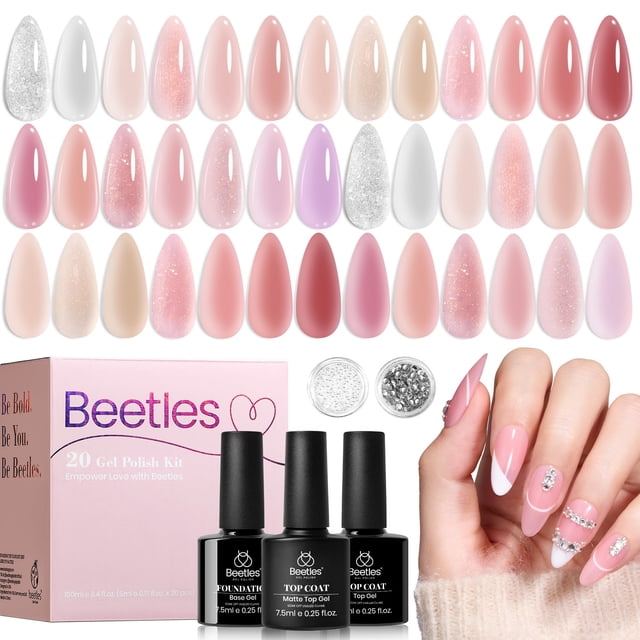 Set de esmaltes de uñas en gel Beetles Nude Pink, 20 colores, 25 unidades