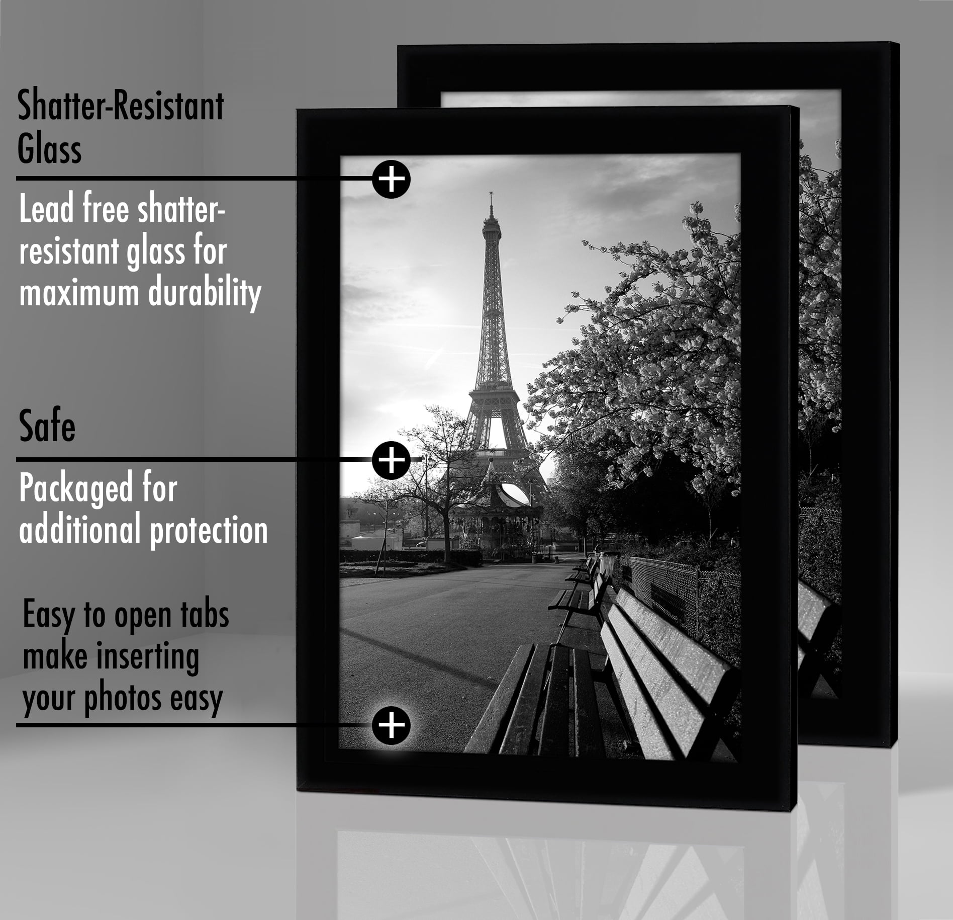 Americanflat 8x12 Picture Frame in Black with Shatter Resistant Glass - Horizontal and Vertical Formats for Wall and Tabletop(2 Pack)