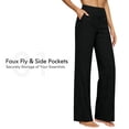 thumbnail image 2 of Aoiroe Women Summer High Waisted Cotton Linen Palazzo Pants Wide Leg Long Lounge Pant Trousers with Pocket Black L, 2 of 8