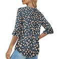 thumbnail image 4 of ZQUUVOU Women's T-Shirt Casual Printed Floral 3/4 Sleeve V-Neck Ruffle Blouse E-Black (2XL), 4 of 6