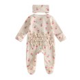 thumbnail image 2 of Cjfdfy Newborn Baby Girl Floral Footed Outfit Romper Zip Front Long Sleeve Ribbed Ruffle Trim Jumpsuit Bow Headband Infant Cute Coming Home Fall Winter Outfit, 2 of 9