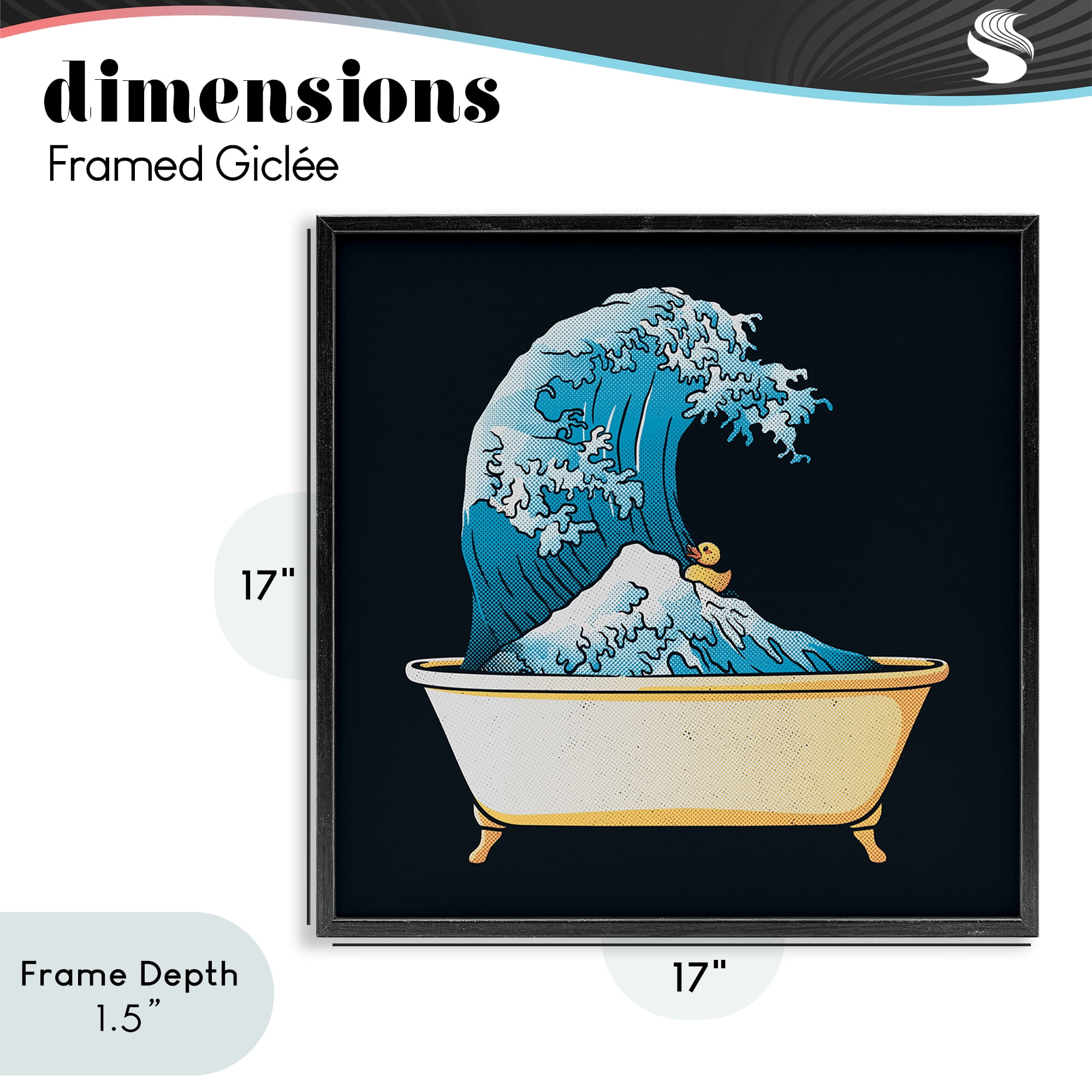 Stupell Industries Bathtub with Kanagawa Wave Black Framed Giclee Art, design by Tobe Fonseca