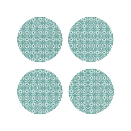 

Leather Coasters Set of 4 - blue print Lightweight Non-Slip Drink Coasters for Desk Anti-Scalding Desk Cup Coasters for Office Table Decor Round Shape
