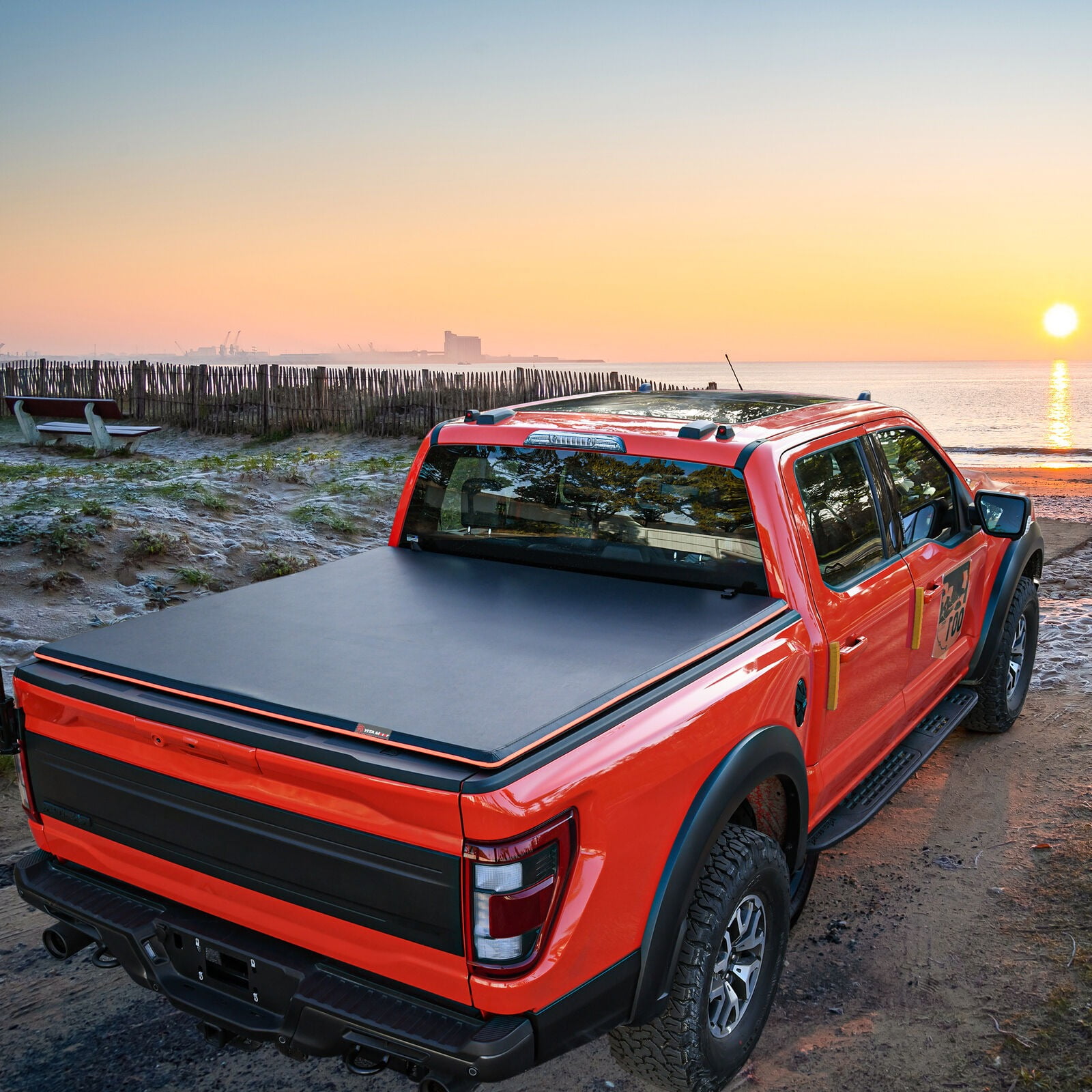 RVNI 5 ft Tonneau Cover Soft Tri-fold for 2016-2023 Toyota Tacoma Reflective Strip Style
