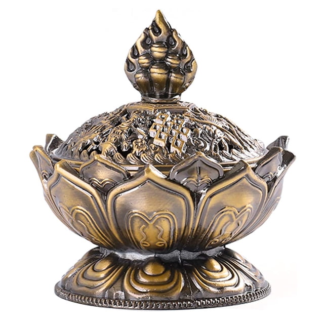 Quemador de incienso pequeño, aleación de zinc de loto, estilo asiático chino antiguo, quemador de incienso de flor de loto, decoración del hogar, quemador de incienso de humo con forma de loto