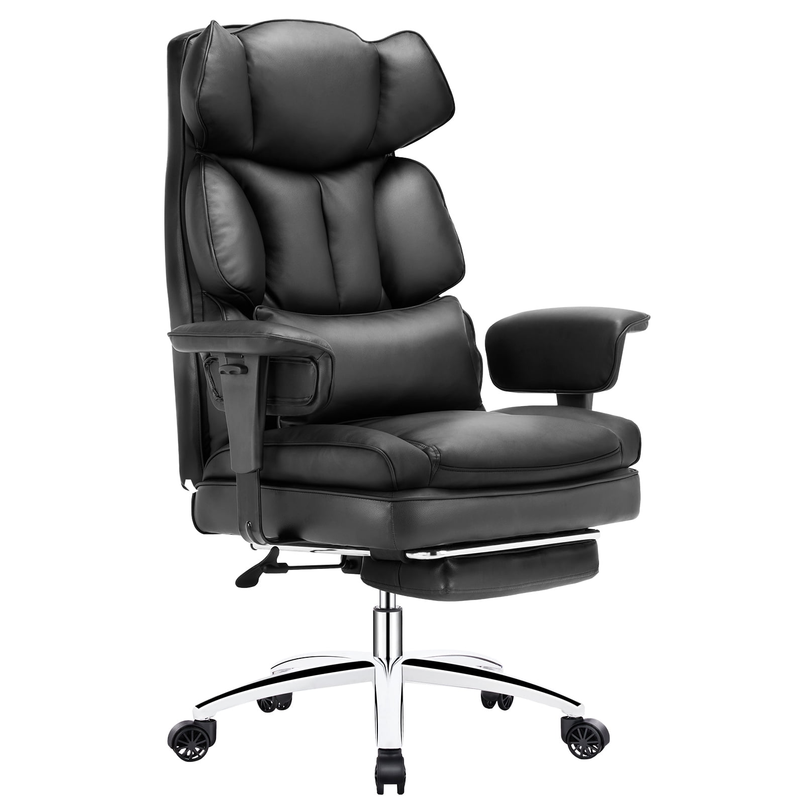 GIANNA Executive Home Office Desk Chair with Swivel Wheels, Footrest & Lumbar Support, Reclining Height Adjustable, Black