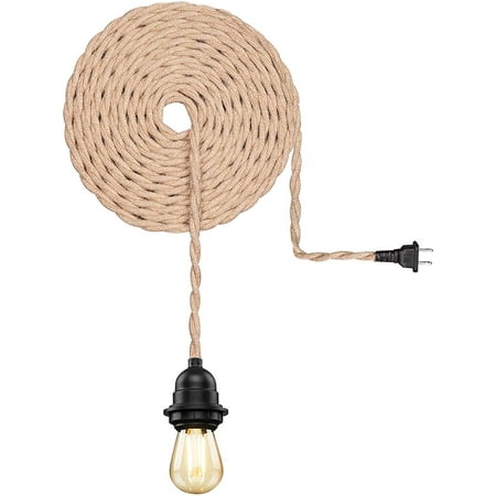 Vintage Waterproof Ceiling Pendant Light Kit With Twisted Hemp Rope Hanging Lighting Cord Fixture 16 6 Ft E26 Outdoor Fireproof Chandelier For Industrial Diy Projects Bedroom Bar Backyard Balcony Ul Canada Vintage Waterproof Ceiling Pendant, Waterproof Outdoor Chandelier Plug In