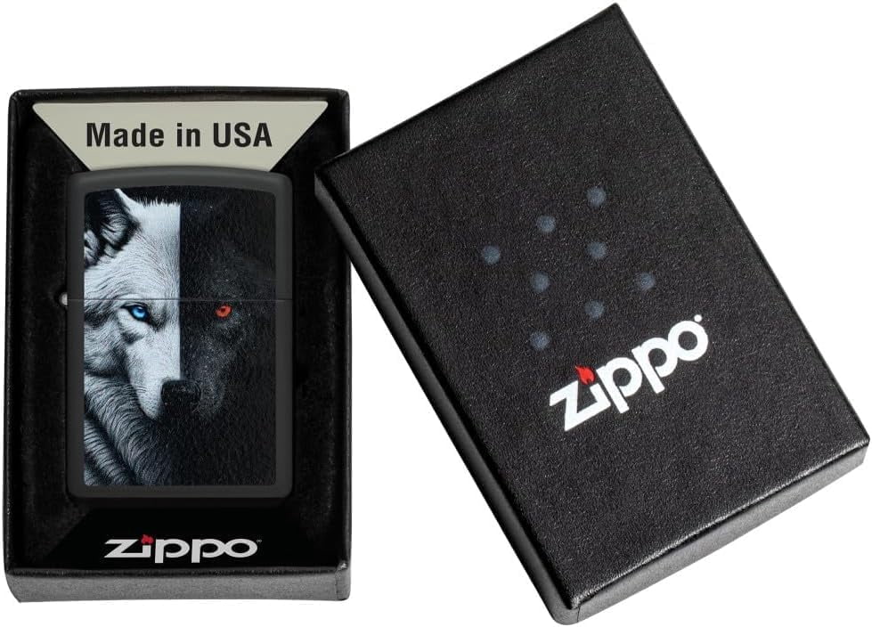 Zippo Lighter - Customized Message Two Wolves Black Matte Pocket Lighter 46694