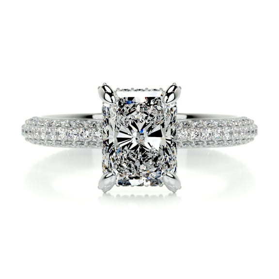 Blue Jewel Brilliant 1.9 Ct Radiant Cut Hidden Halo Eternity Band Diamond Ring - Designed with Premium Lab-Created Simulated Diamond in 14K White Gold Plated - Ideal for Celebrations and Engagements