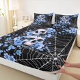 thumbnail image 4 of Homewish Halloween Skull Skeleton Queen Sheets,Blue Flowers Spider Web Queen Sheet Sets,4-Piece,1 Flat Sheet, 1 Fitted Sheet and 2 Pillowcases, 4 of 6
