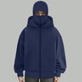 thumbnail image 5 of Towmus Balaclava Hoodie Zipper, Y2K Double Layer Hooded Pullover, Built-In Eye Mask, Ultimate Heavyweight Hoodies Sweatshirts, Unisex, Navy, 2XL, 5 of 5