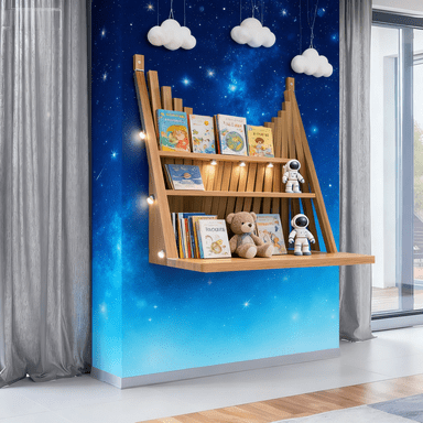 Artistic Folding Wall-Mounted Table: Brown Slatted Design for Entryway & Living Room Ambiance