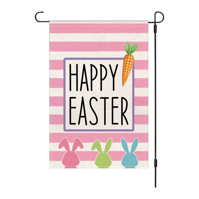CY5O5ee 12x18 Inch Easter Garden Flag Carrots Rabbit Easter Egg Holiday Yard Flag Welcome Banners for Spring Outdoor Porch Yard Garden Outdoor Decoration