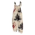 thumbnail image 2 of Halloween Jumpsuits for Women Linen Spaghetti Straps Wide Leg Overalls Floral Print Long Rompers, 2 of 6