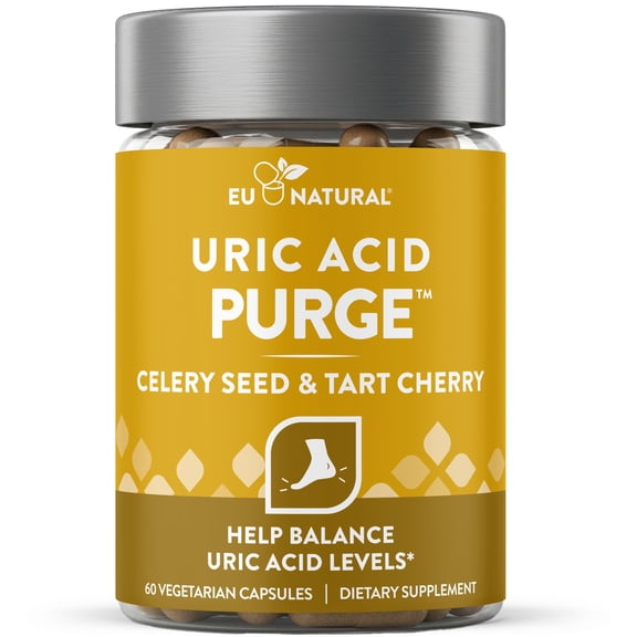 Eu Natural Purge Uric Acid Flush – Detox & Cleanse with Celery Seed Extract, Tart Cherry & Chanca Piedra for Joint Support & Mobility – 60 Veg Capsules