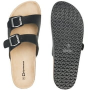 Alpine Swiss Mens Double Strap Slide Sandals with EVA Sole - Flat Casual Comfort Shoes, Black