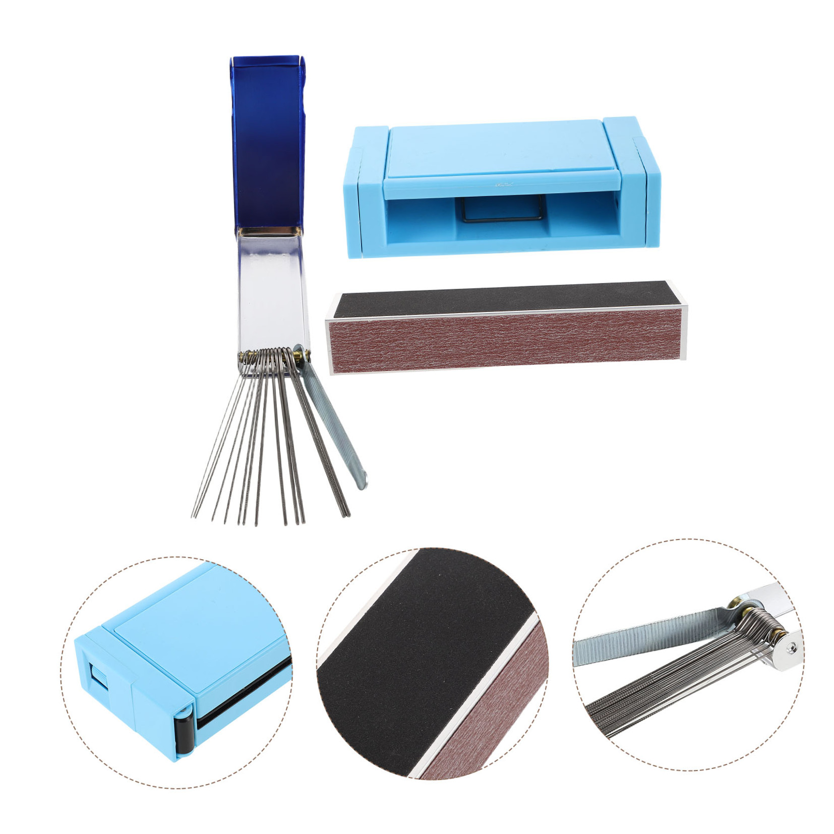 FOMIYES 1Set Professional Guitar Luthier Tool Kit with Fret Beveling File and Grinding Sander Blue