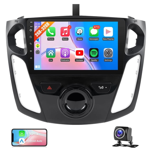 Radio Estéreo Naifay para Ford Focus 2012-2018, Pantalla Táctil de 9 pulgadas con Carplay, Android Auto, Bluetooth, GPS, WiFi, FM, Cámara, MIC y Can Bus