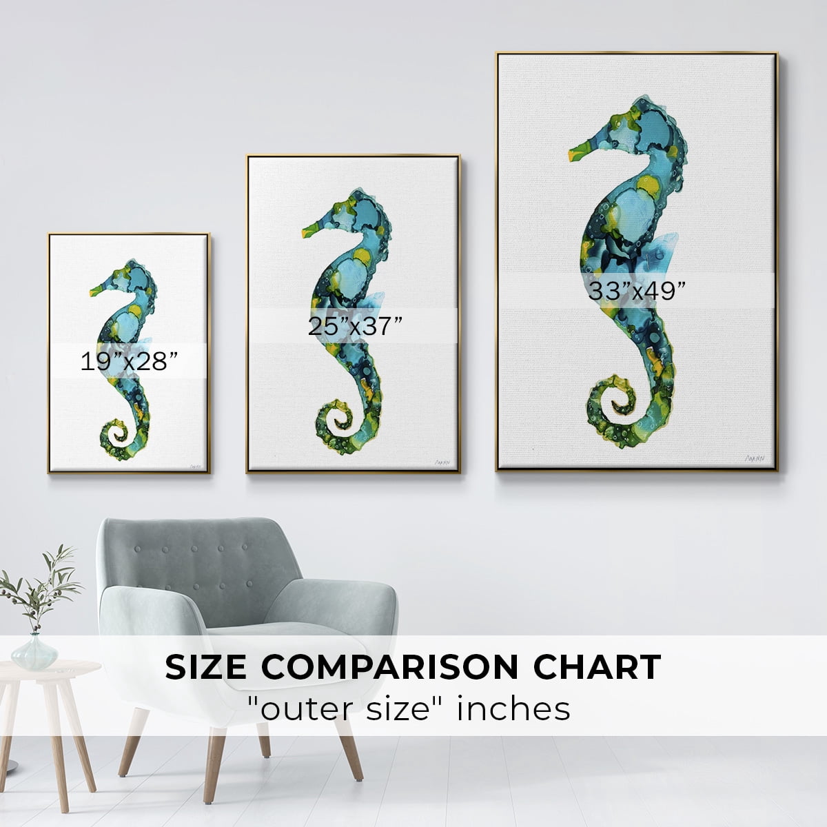 Seahorse Framed Premium Gallery Wrapped Canvas - Ready to Hang - 25 x 37 - Gold Floating Frame