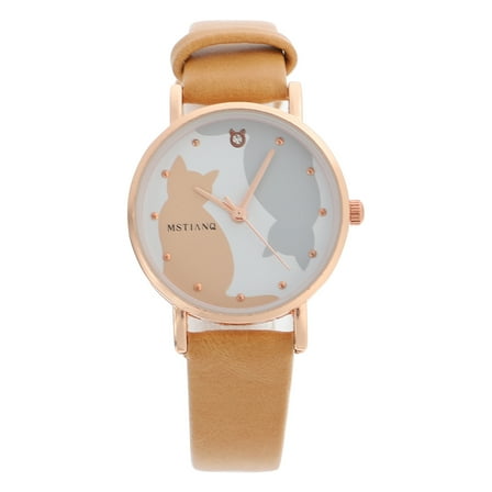 Women Wrist Watch Kitten Pattern Belt Watch Lady Adjustable Leisure Watch