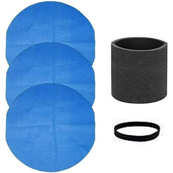 Vacuum Filter Kit for Shop Vac Wet/Dry Cleaners - Foam Filter, Retainer Ring, 3 Filter Bags - Compatible with Multiple Models