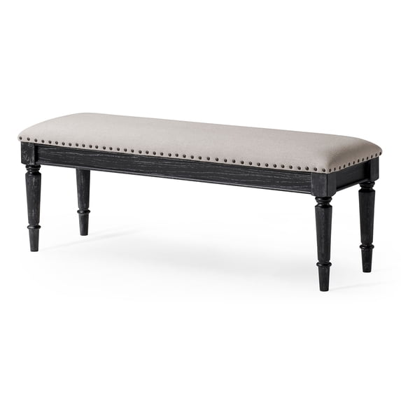 Open Box Maven Lane Elizabeth Traditional Upholstered Wooden Bench, Antiqued Black Finish