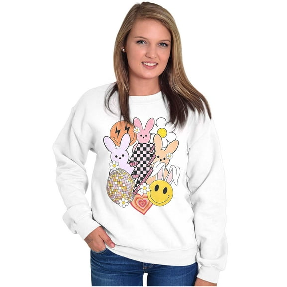 Spring Easter Bunny Disco Collage Women Crewneck Sweatshirt Brisco Brands S
