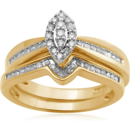 1/4 Carat T.W. Diamond 18kt Yellow Gold over Sterling Silver Marquise Head Bridal Set